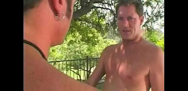  Sexy big ass blonde Kelly Erickson sucks and fucks two hunks hot cocks on grass outside